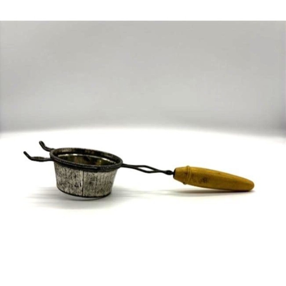 Vintage Fine Mesh Tea Strainer Sieve Wood Handle Tin Plated Steel Primitive